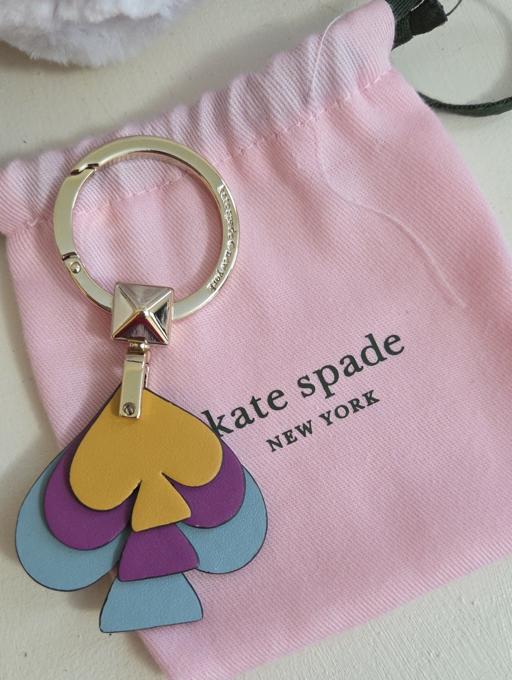 NWOT kate spade Multicolor Leather Petal Keyring - Yellow, Purple, Blue